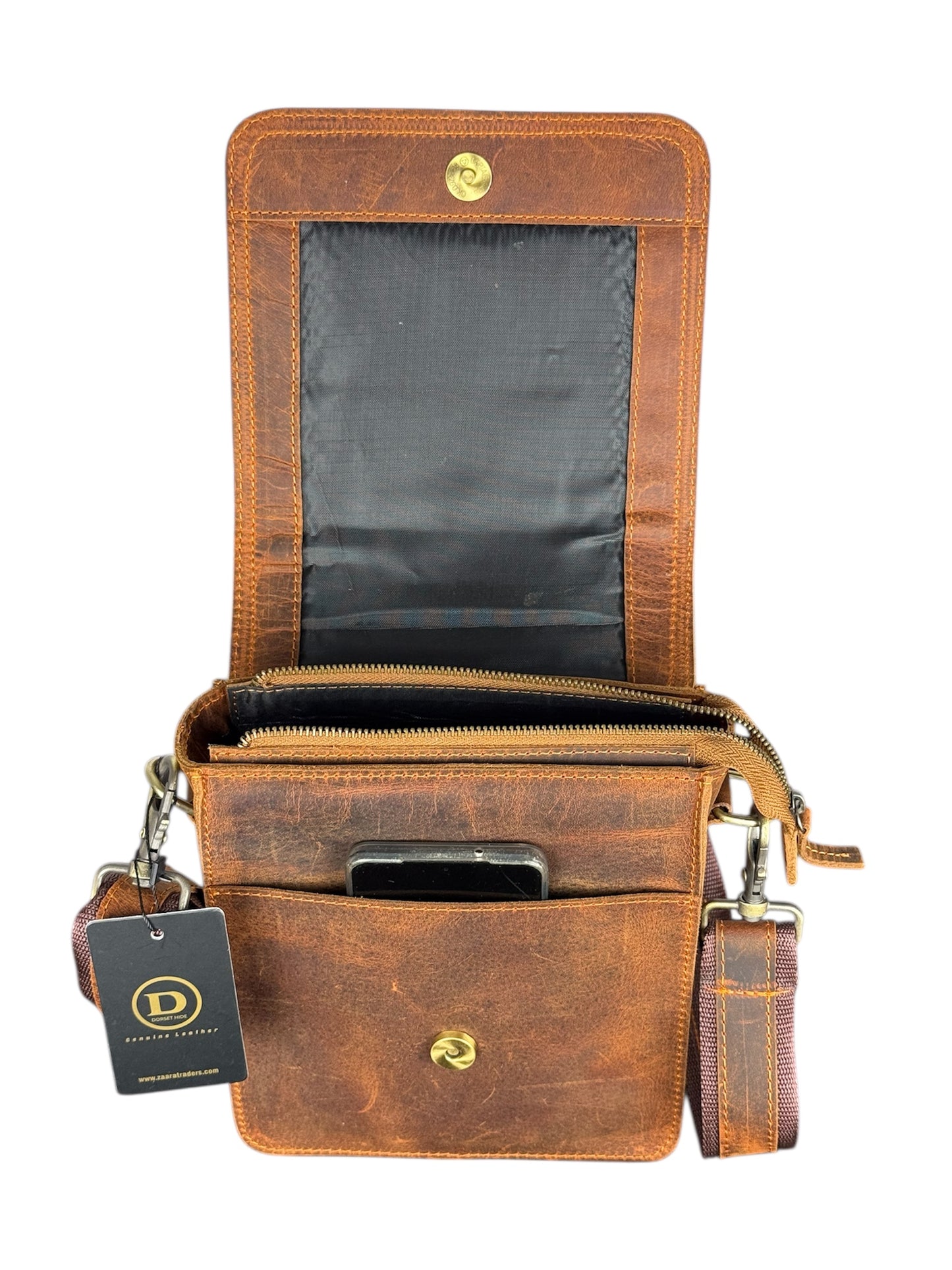 Genuine Leather Flap Crossbody Bag