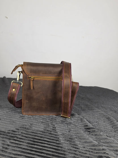 Genuine Leather Flap Crossbody Bag