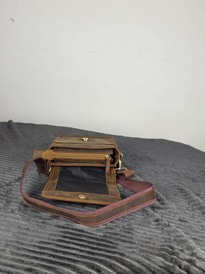 Genuine Leather Flap Crossbody Bag