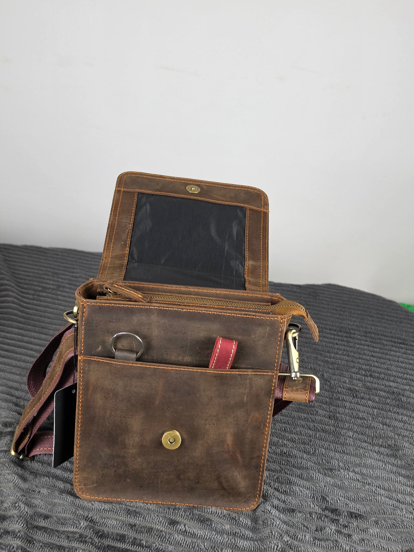 Genuine Leather Flap Crossbody Bag