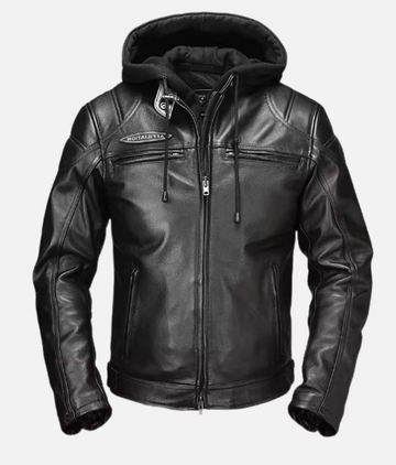 Dorset Hide Detachable Hoodie Men's Premium Cow Leather Moto Jacket - Model MH022