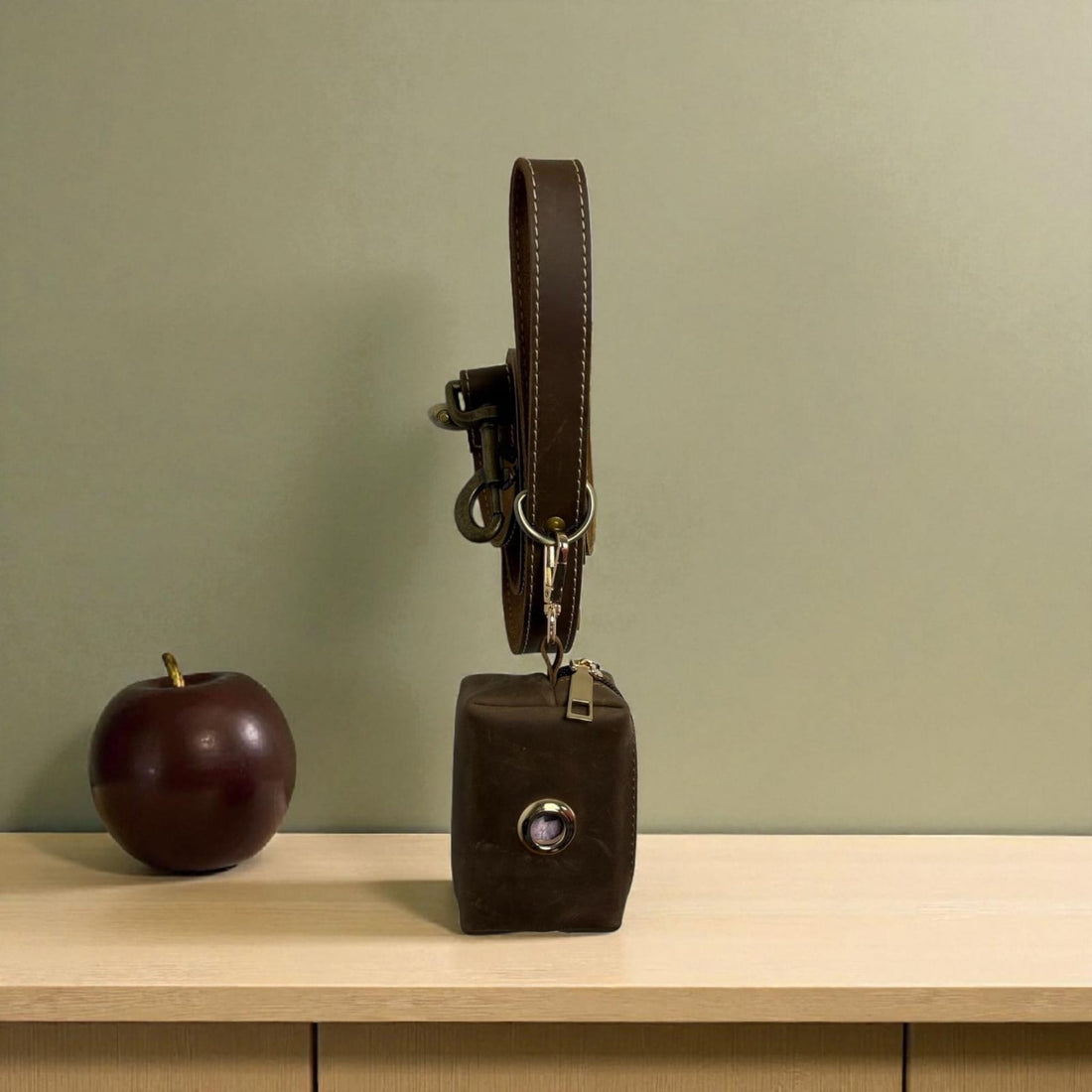Genuine leather poo bag dispenser