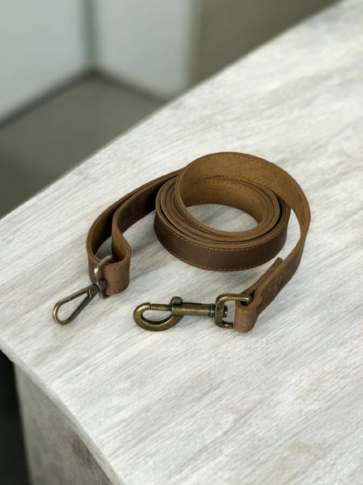 Two hooked heavy duty genuine leather dog lead