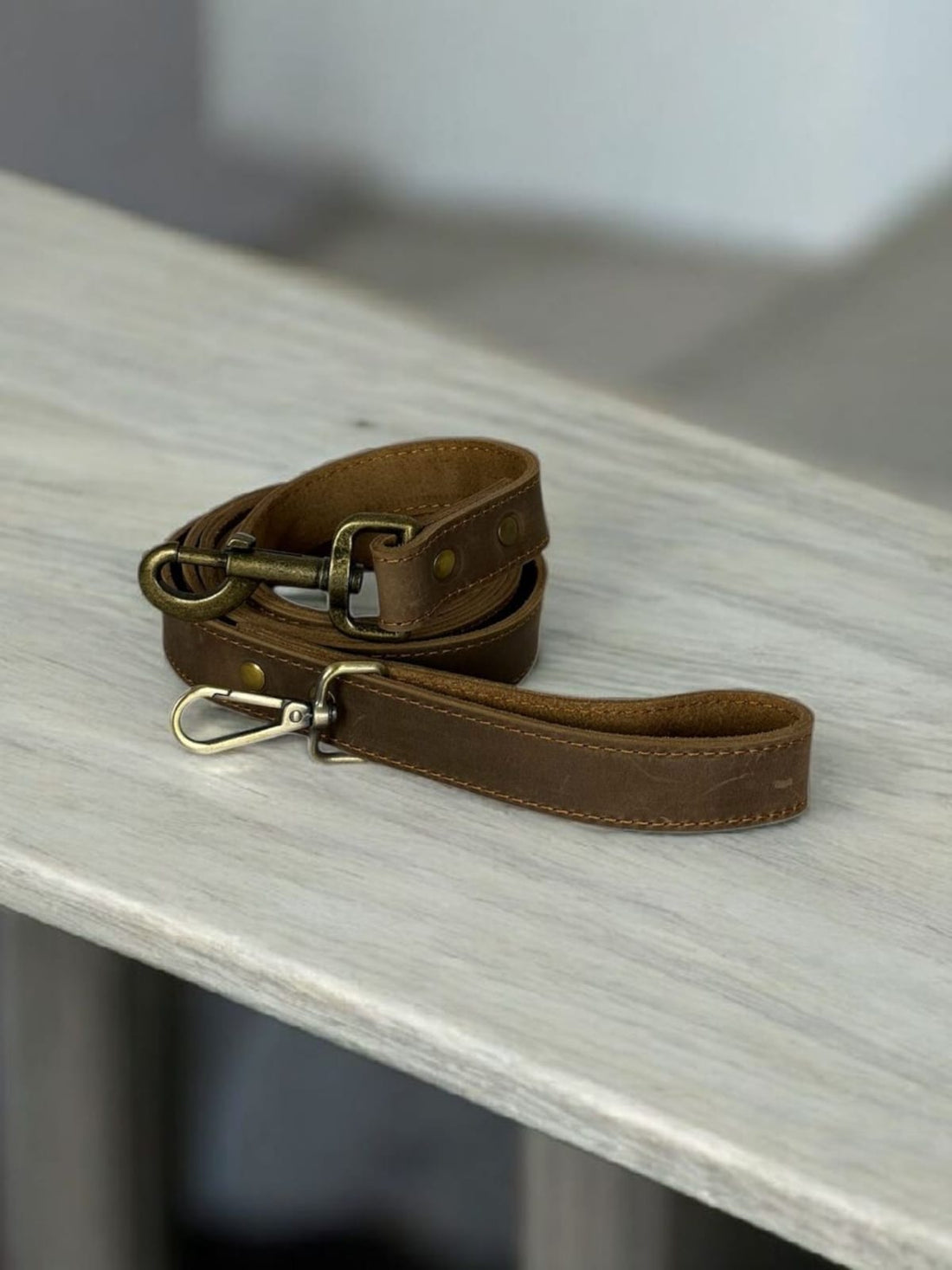 Two hooked heavy duty genuine leather dog lead