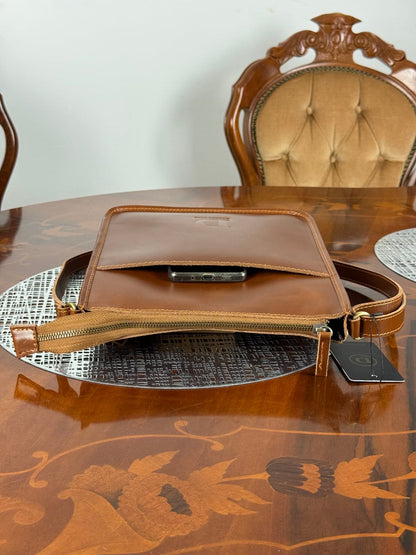 Genuine Leather Crossbody Bag with High-Quality Brass Accessories