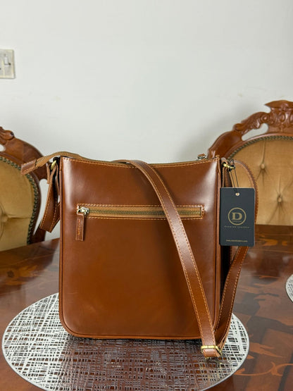 Genuine Leather Crossbody Bag with High-Quality Brass Accessories