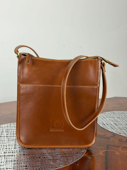 Genuine Leather Crossbody Bag with High-Quality Brass Accessories