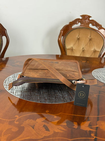 Genuine Leather Crossbody Bag with High-Quality Brass Accessories