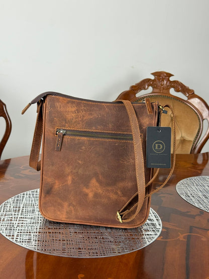 Genuine Leather Crossbody Bag with High-Quality Brass Accessories