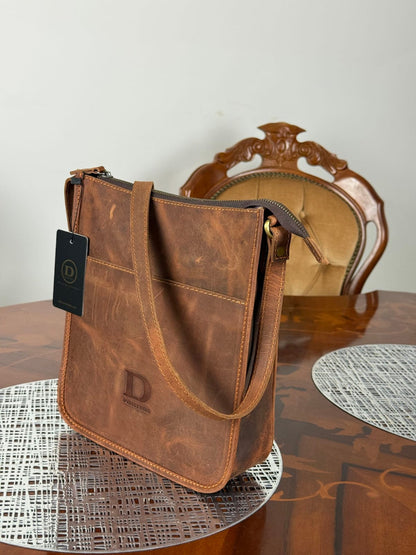 Genuine Leather Crossbody Bag with High-Quality Brass Accessories