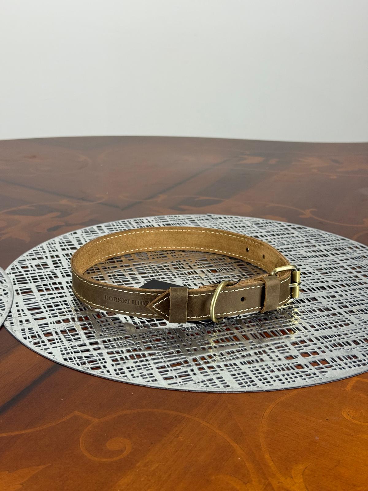 Genuine Leather Dog Collar and Leash Set