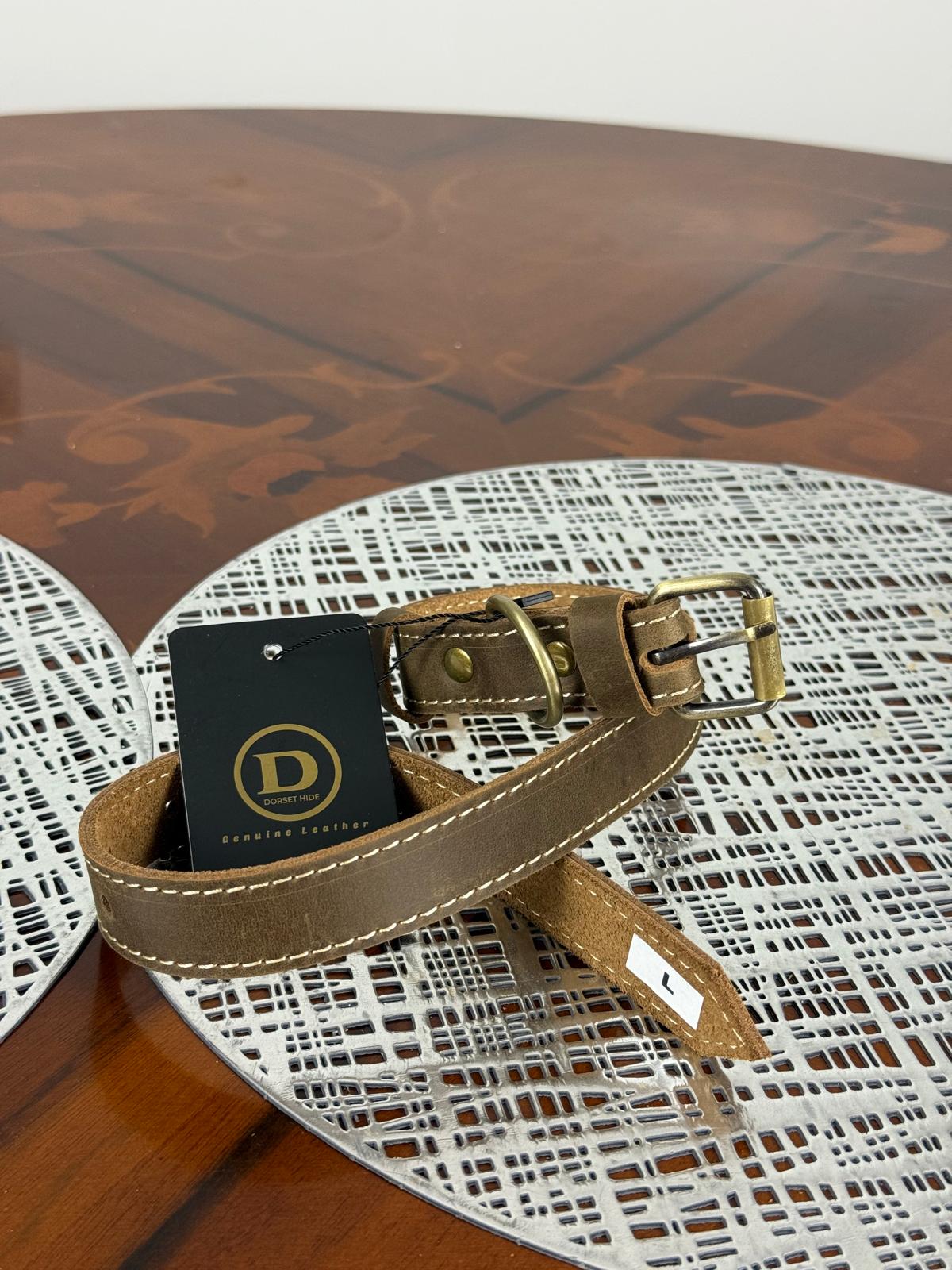 Genuine Leather Dog Collar and Leash Set
