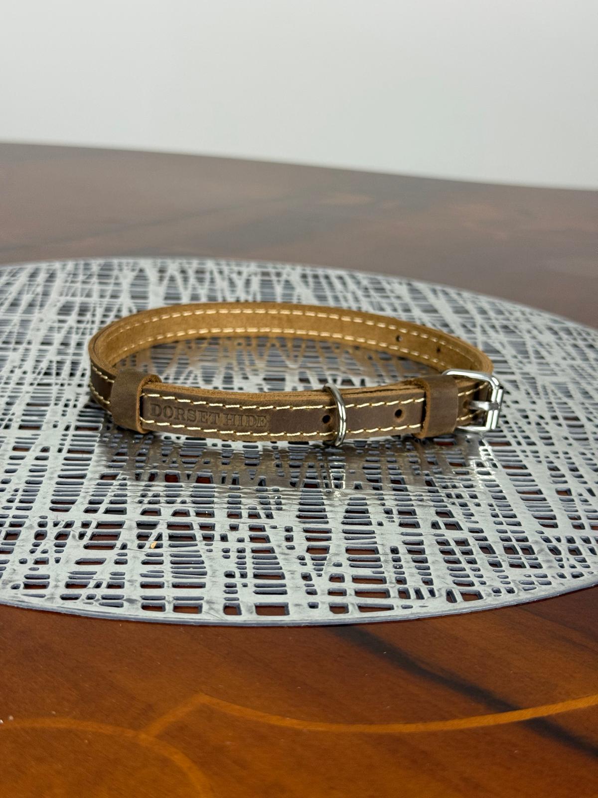 Genuine Leather Slim Dog Leash and Collar set