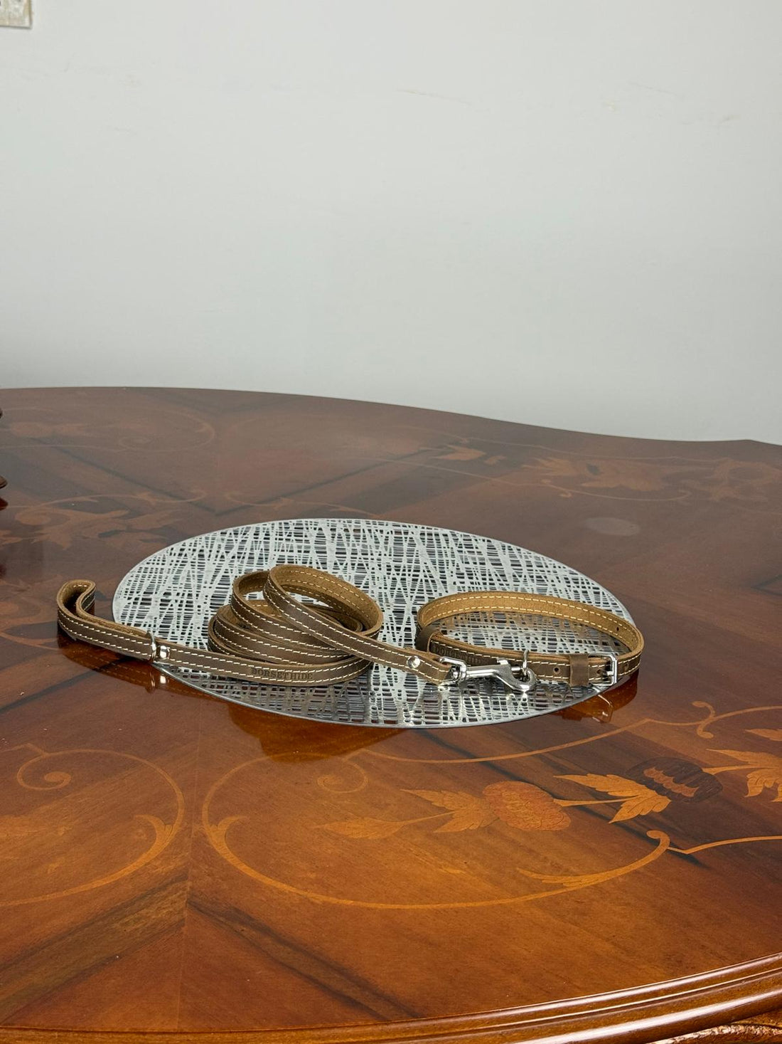 Genuine Leather Slim Dog Leash and Collar set