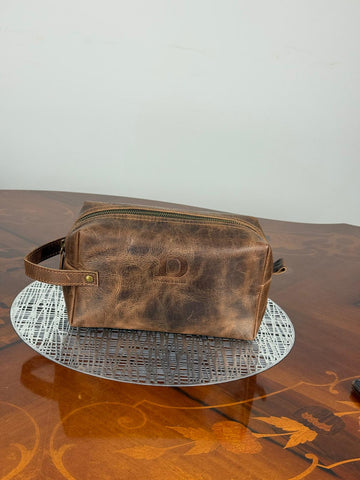 Genuine Waxed Leather Toiletry Bag, Unisex Dopp Kit Travel Wash Bag