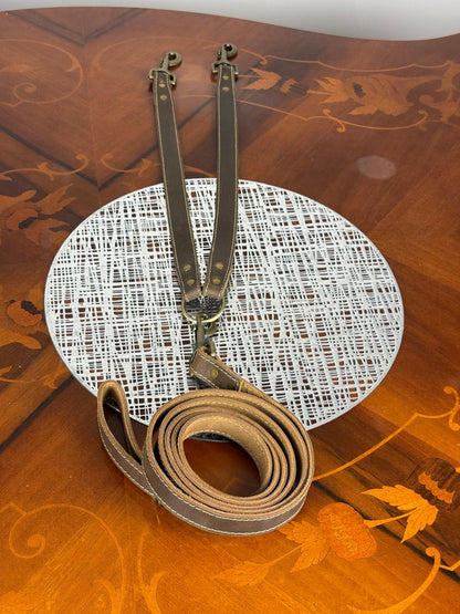 Heavy Duty Genuine Leather Leash and Coupler Set