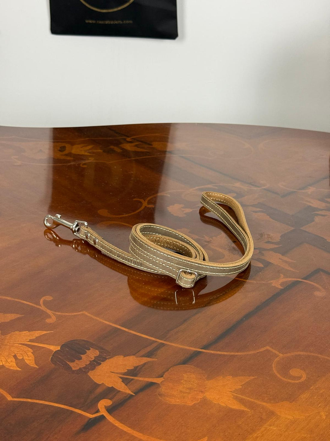 Genuine Leather Adjustable Slim Dog Leash and Double Dog Coupler  Set