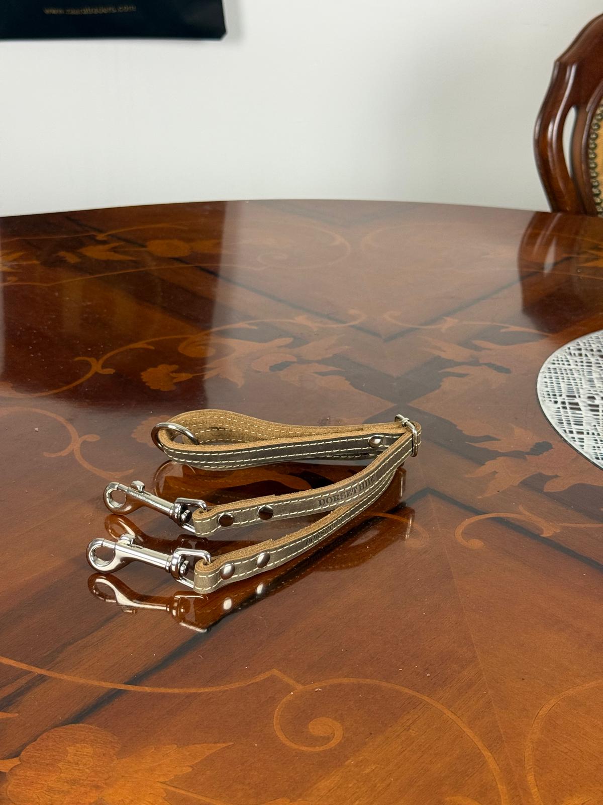 Genuine Leather Adjustable Slim Dog Leash and Double Dog Coupler  Set