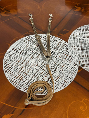 Genuine Leather Adjustable Slim Dog Leash and Double Dog Coupler  Set