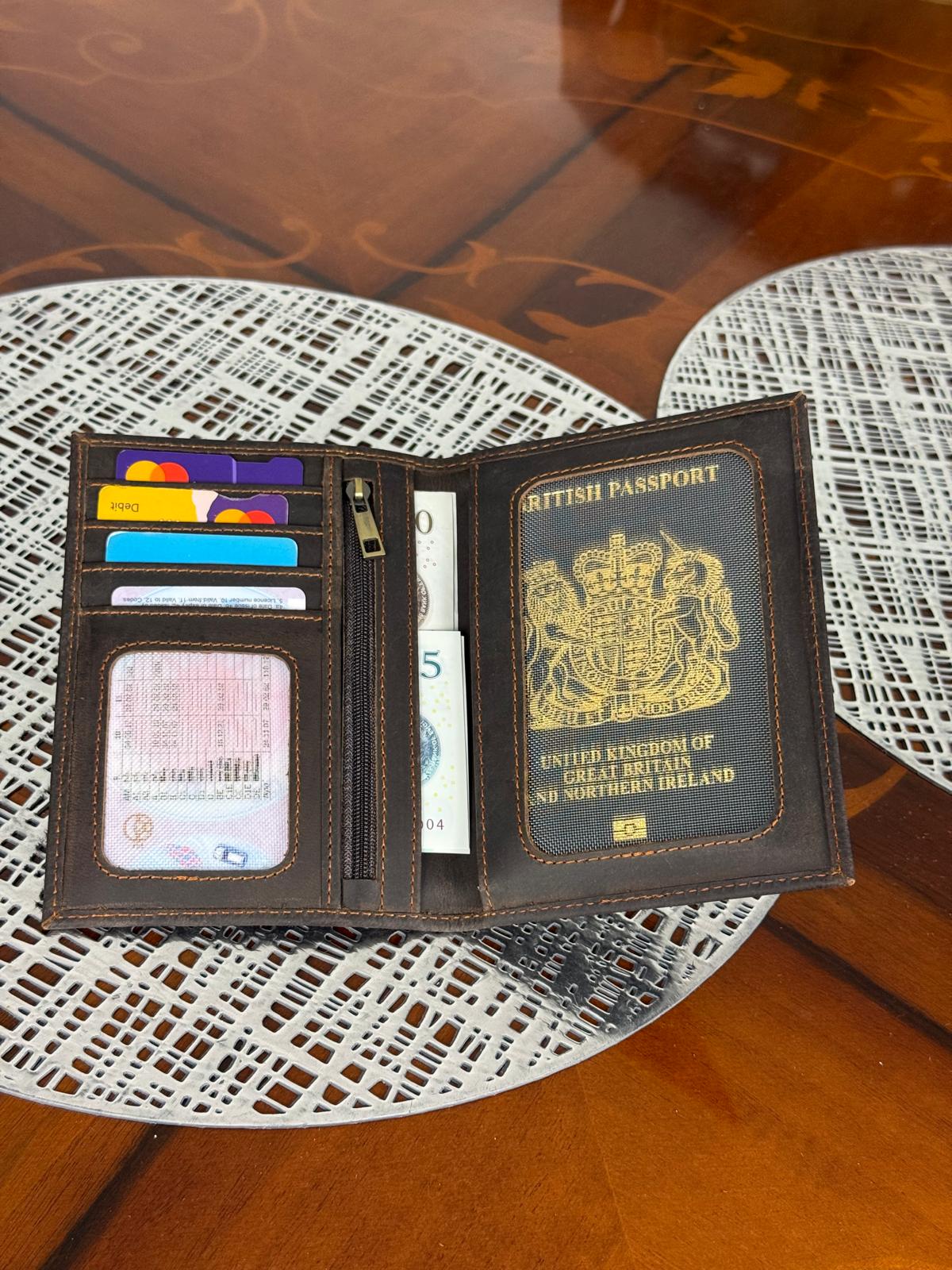 Genuine Leather RFID Passport Holder, Slim Travel Wallet, RFID Blocking Case