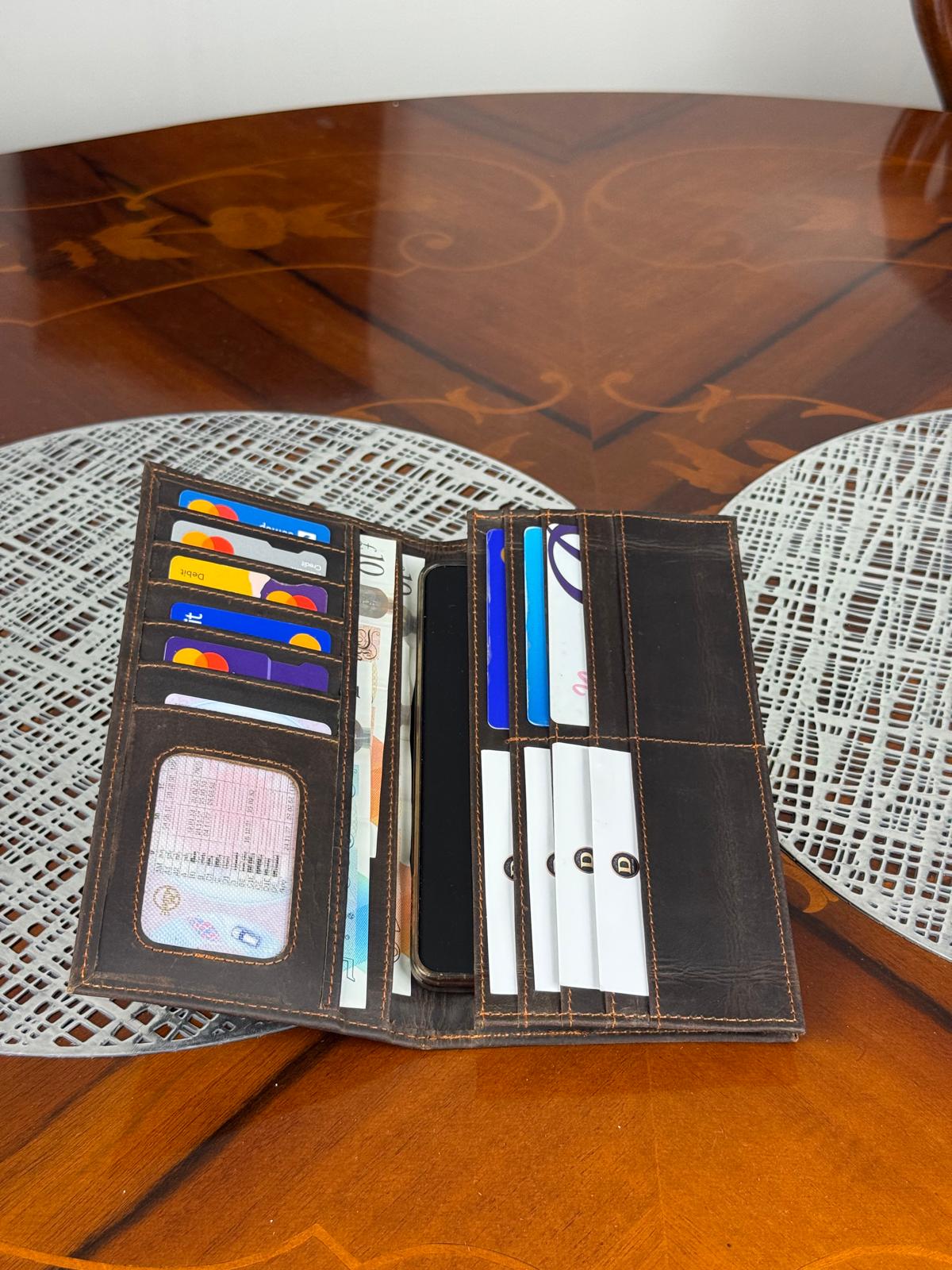 Genuine Leather RFID Mobile Holder Long Wallet iPhone Max Samsung Plus