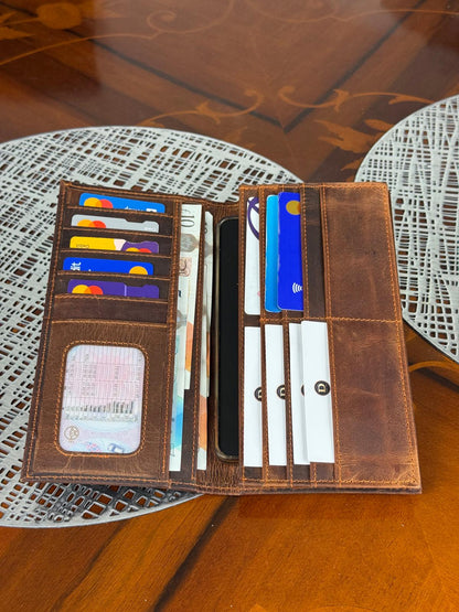 Genuine Leather RFID Mobile Holder Long Wallet iPhone Max Samsung Plus