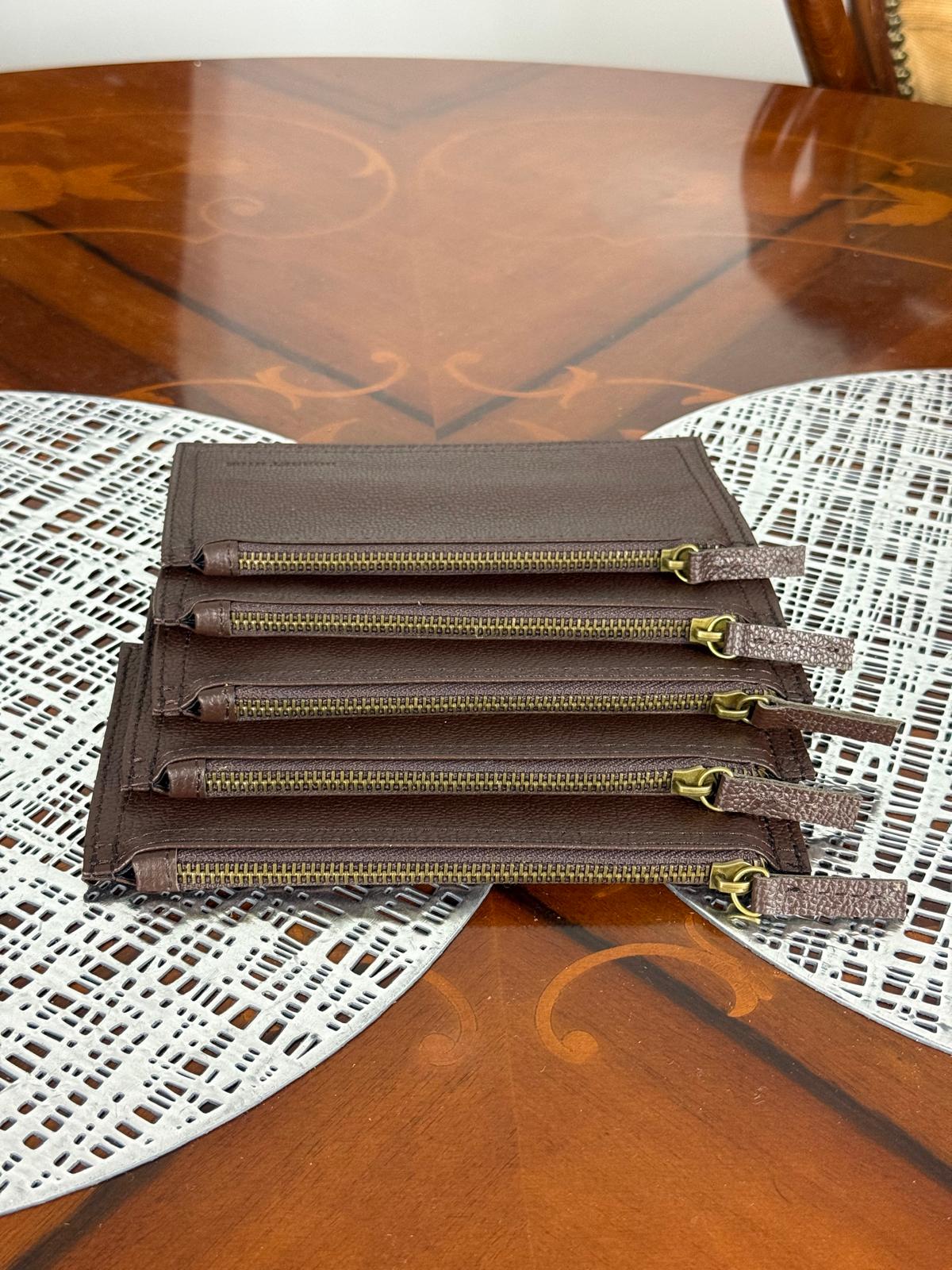 Genuine Leather Makeup Bag Brush Pouch Set, Waxed Grain Leather Cosmetic Bag