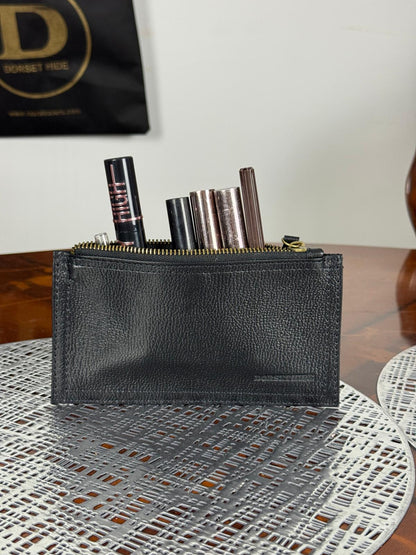 Genuine Leather Makeup Bag Brush Pouch Set, Waxed Grain Leather Cosmetic Bag