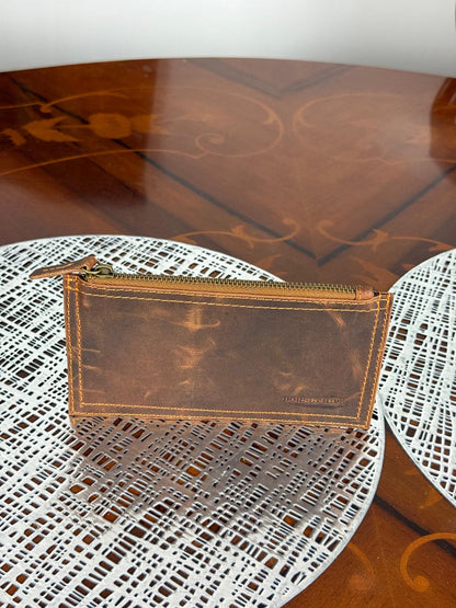 Genuine Leather Makeup Bag Brush Pouch Set, Waxed Grain Leather Cosmetic Bag