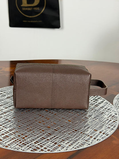 Genuine Waxed Leather Toiletry Bag, Unisex Dopp Kit Travel Wash Bag