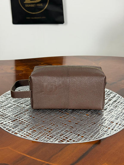Genuine Waxed Leather Toiletry Bag, Unisex Dopp Kit Travel Wash Bag