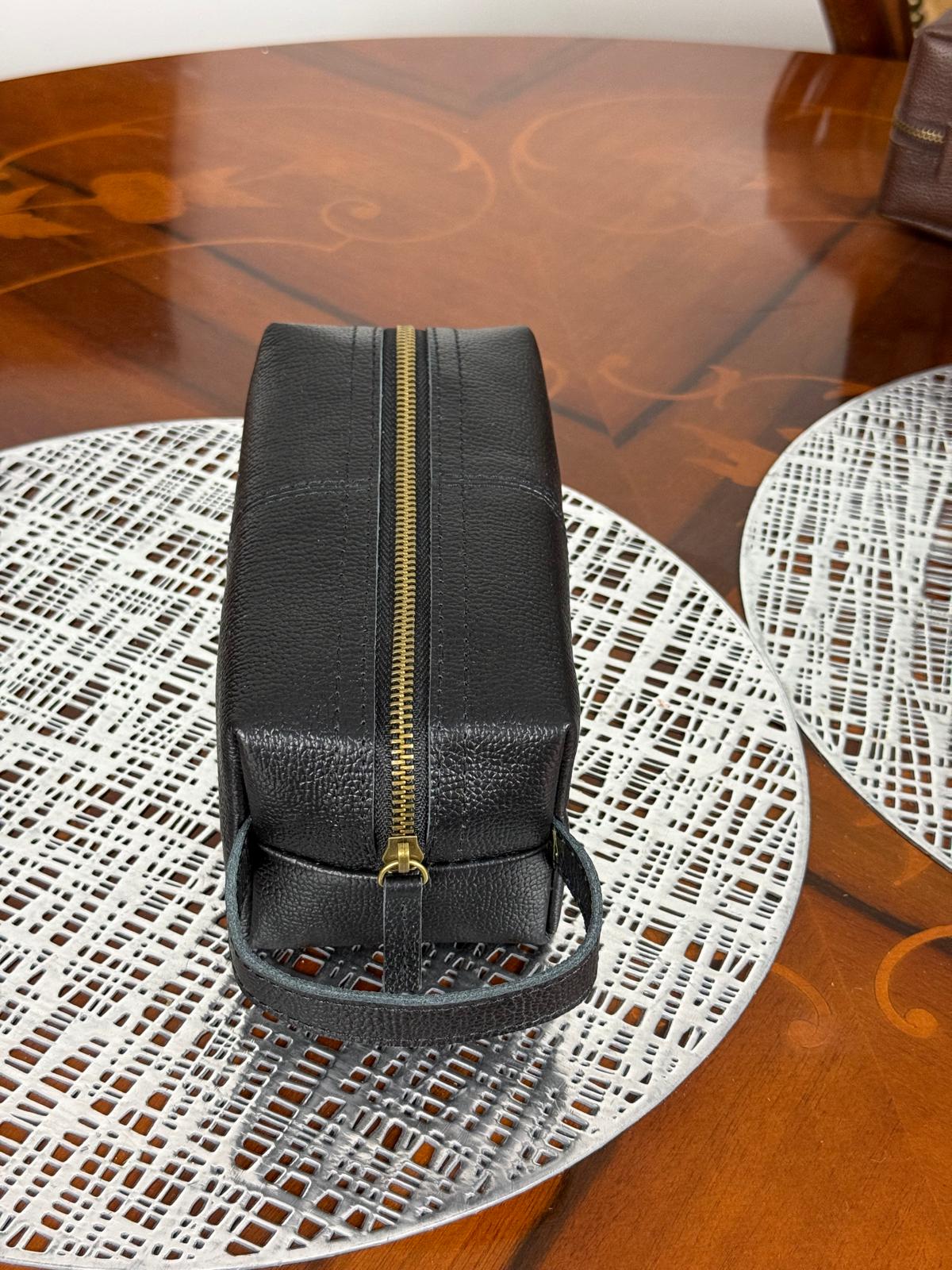 Genuine Waxed Leather Toiletry Bag, Unisex Dopp Kit Travel Wash Bag