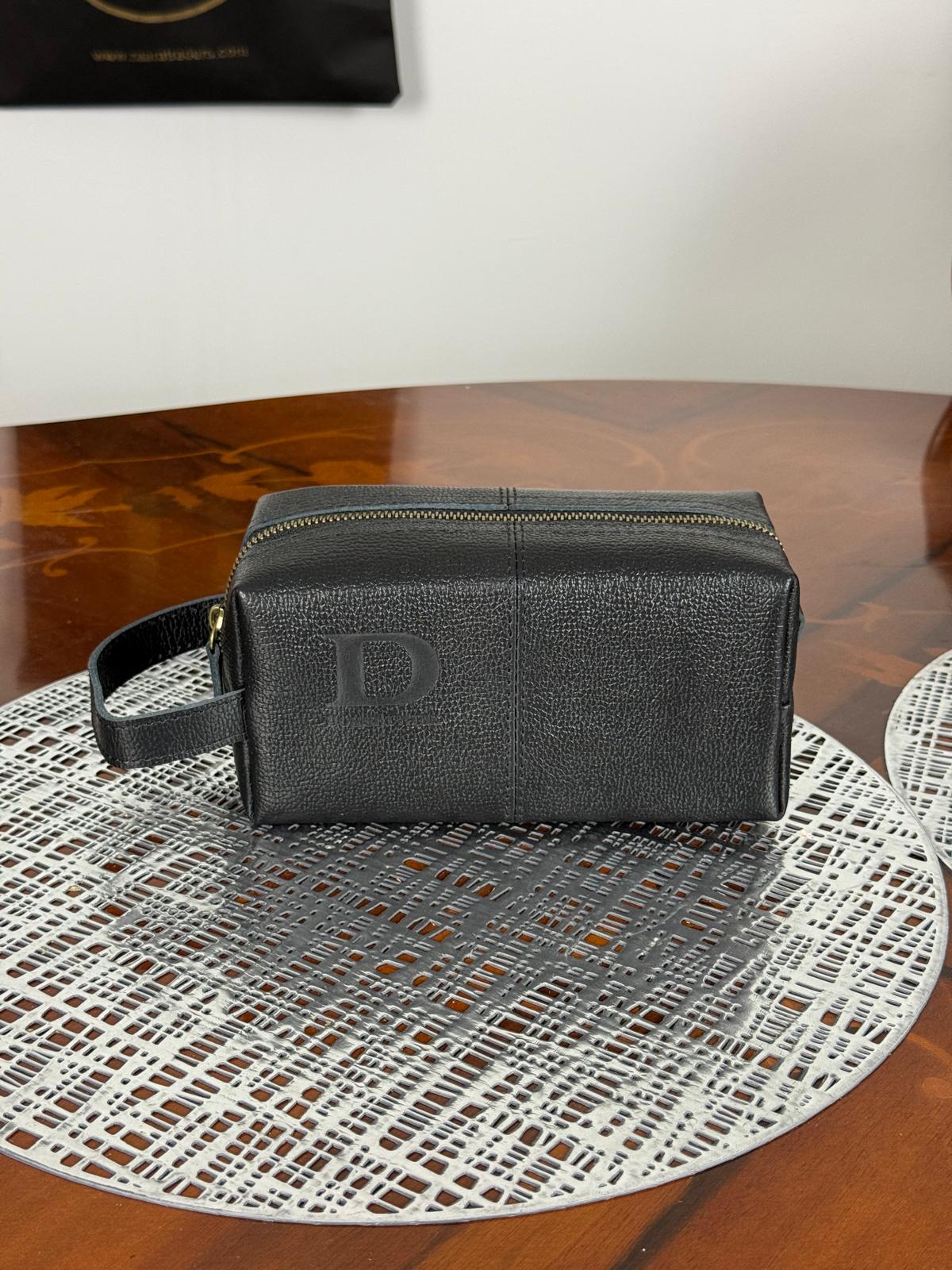Genuine Waxed Leather Toiletry Bag, Unisex Dopp Kit Travel Wash Bag