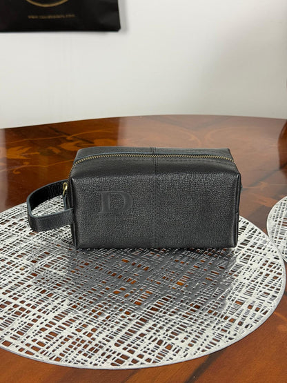 Genuine Waxed Leather Toiletry Bag, Unisex Dopp Kit Travel Wash Bag