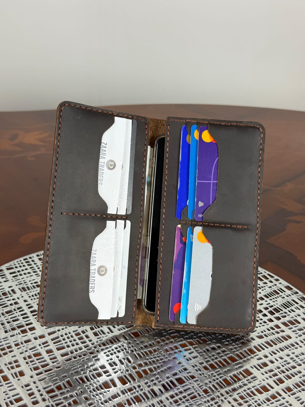 Handmade Unisex Genuine Leather Mobile Wallet Hand Stitched Phone Holder