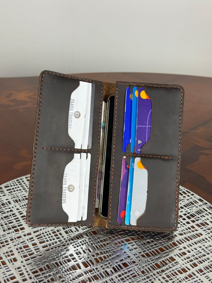 Handmade Unisex Genuine Leather Mobile Wallet Hand Stitched Phone Holder