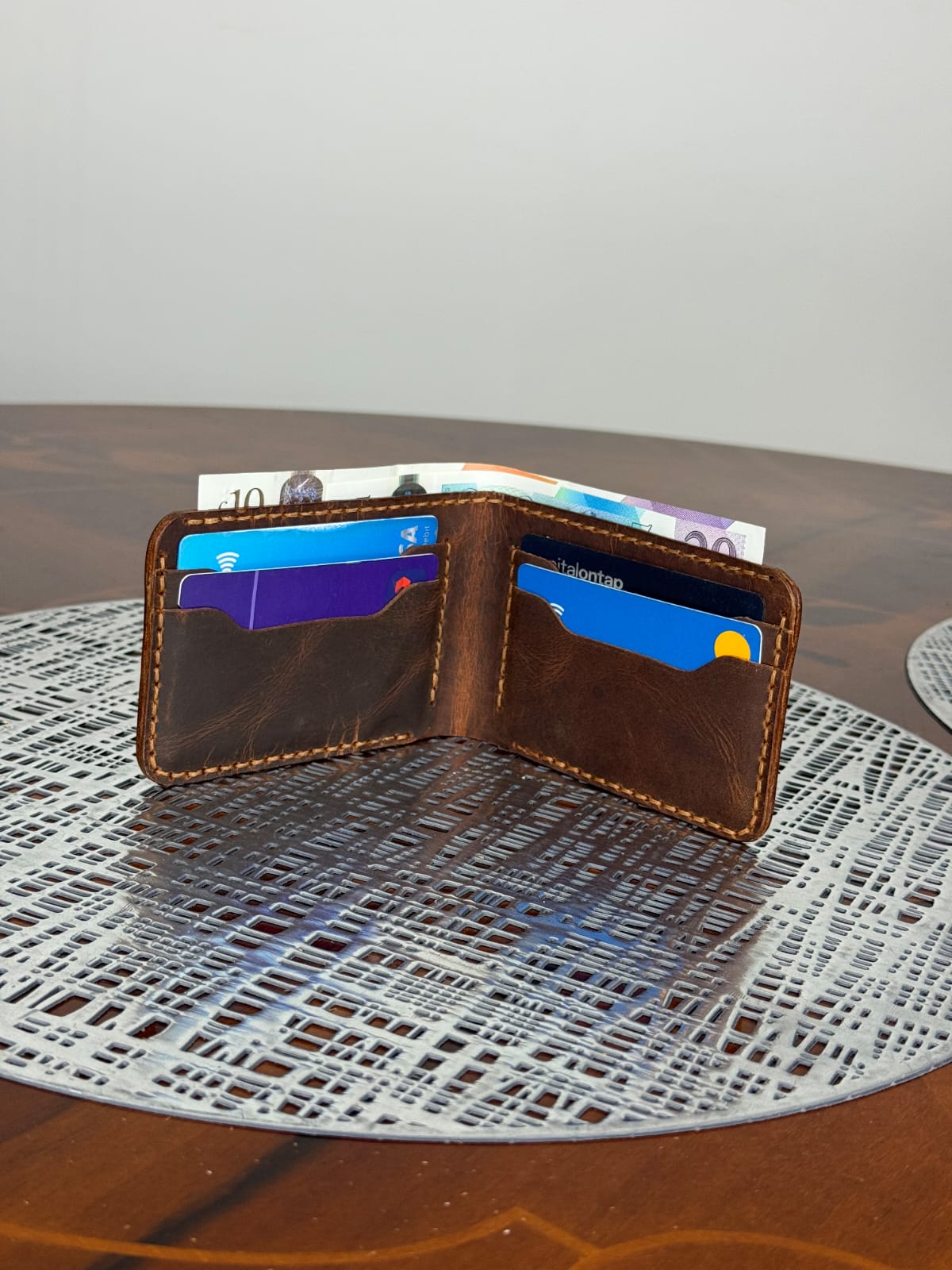 Genuine Leather Handmade RFID Wallet Slim Minimalist 4 Cards Wallet for Men