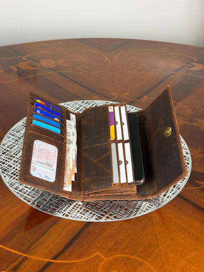 Genuine Leather Women Clutch Purse with Iphone Pro Max Phone compartment