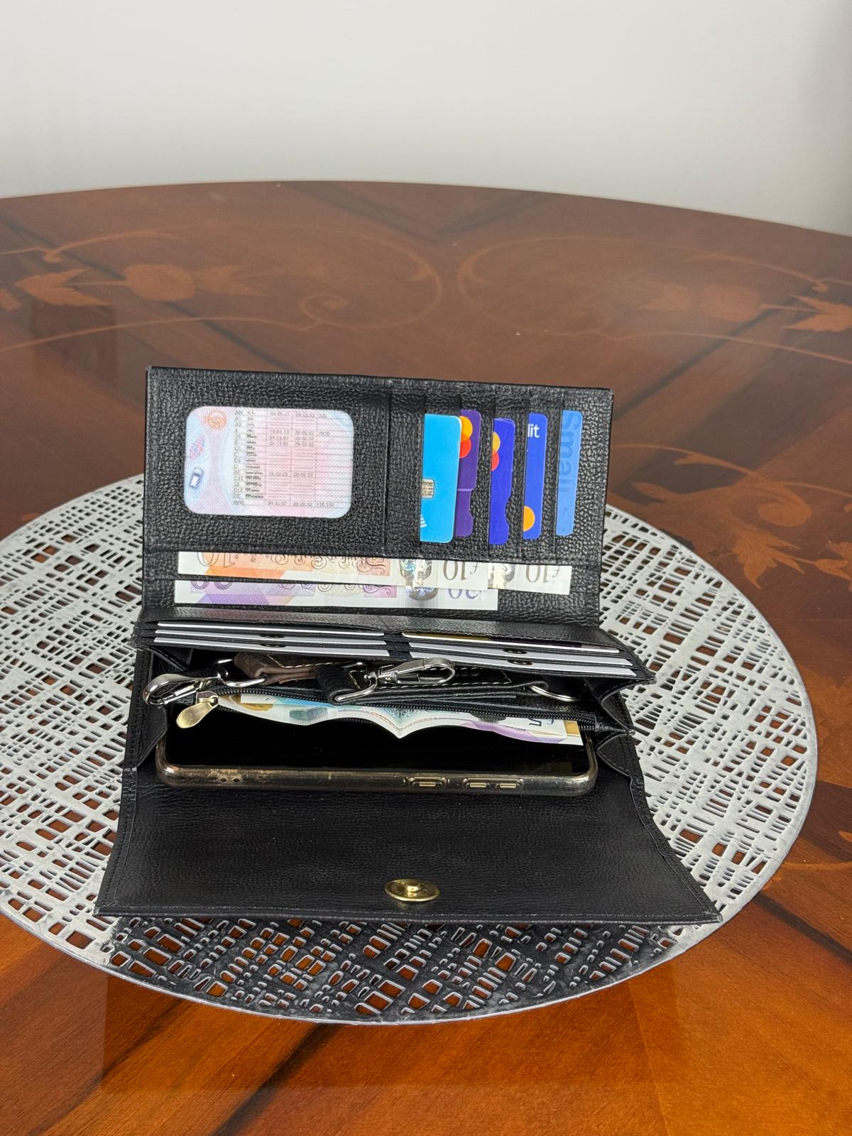 Genuine Leather Women Clutch Purse with Iphone Pro Max Phone compartment