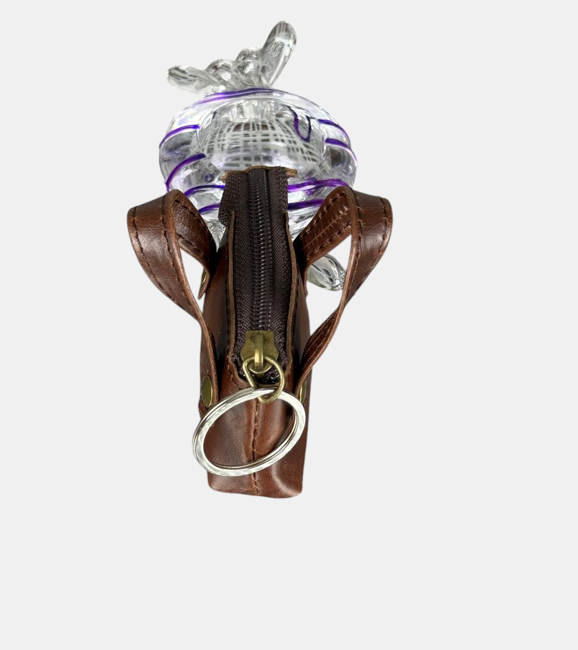 Personalized Genuine Leather Mini Bag Keychain, Custom Name Engraved Keyring Pouch, Coin Purse fob