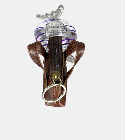 Personalized Genuine Leather Mini Bag Keychain, Custom Name Engraved Keyring Pouch, Coin Purse fob