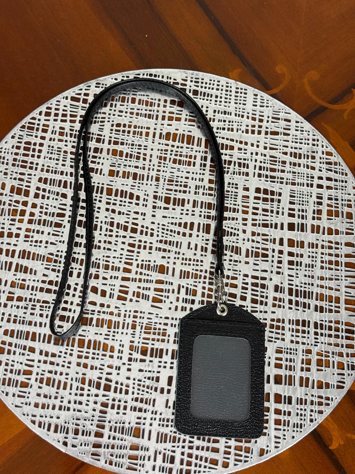 Personalized Genuine Leather Badge Holder with Lanyard • Custom ID Holder, Work Identity Sleeve