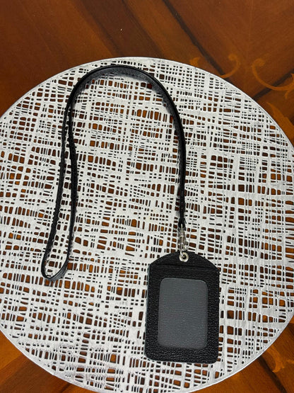 Personalized Genuine Leather Badge Holder with Lanyard • Custom ID Holder, Work Identity Sleeve