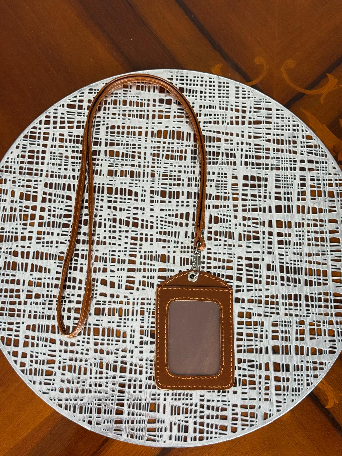 Personalized Genuine Leather Badge Holder with Lanyard • Custom ID Holder, Work Identity Sleeve