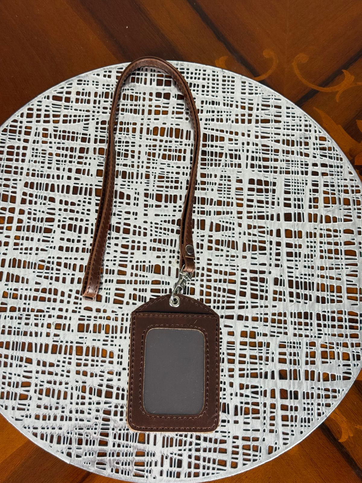 Personalized Genuine Leather Badge Holder with Lanyard • Custom ID Holder, Work Identity Sleeve