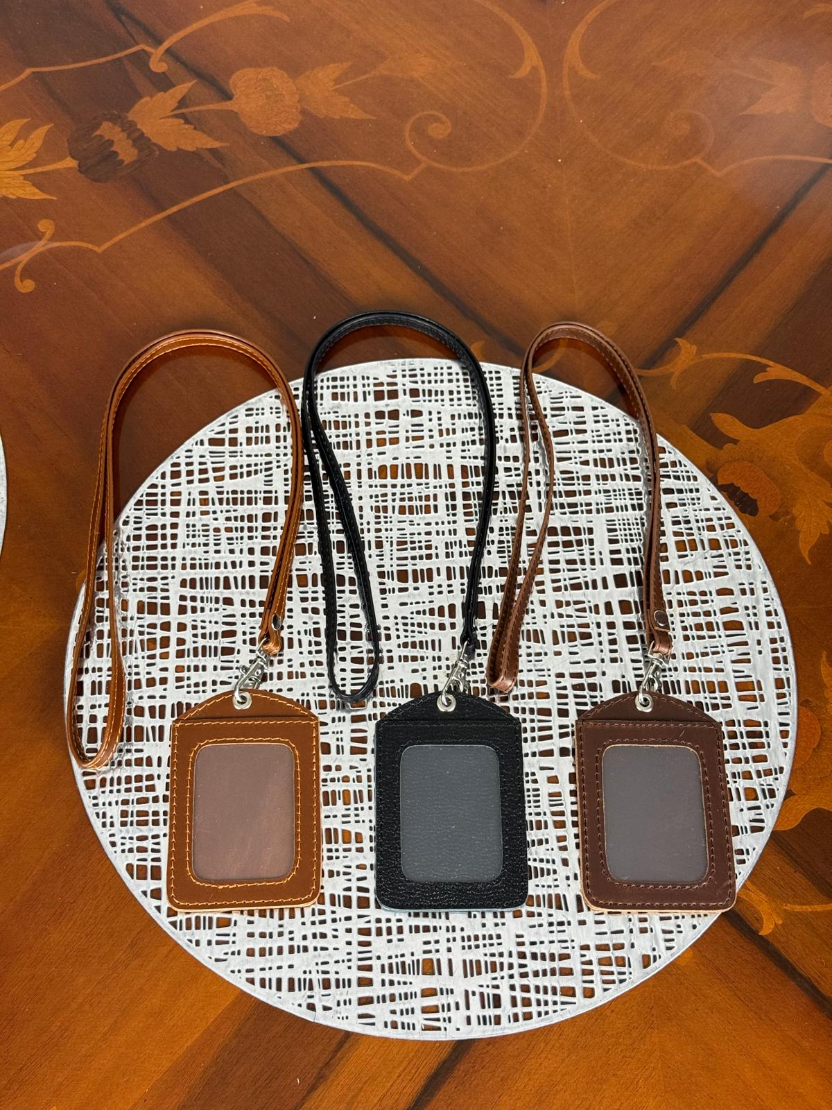 Personalized Genuine Leather Badge Holder with Lanyard • Custom ID Holder, Work Identity Sleeve