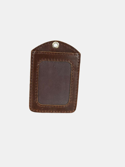 Personalized Genuine Leather Badge Holder with Lanyard • Custom ID Holder, Work Identity Sleeve