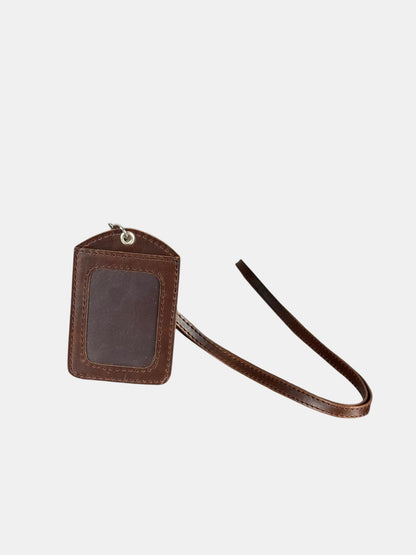 Personalized Genuine Leather Badge Holder with Lanyard • Custom ID Holder, Work Identity Sleeve