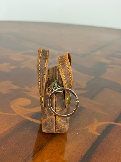 Personalized Genuine Leather Mini Bag Keychain, Custom Name Engraved Keyring Pouch, Coin Purse fob