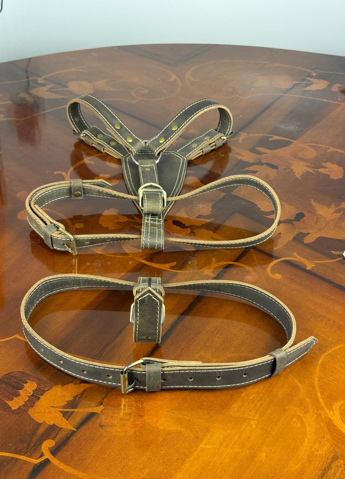 Genuine Leather 3-Point Harness | Convertible 2-Point Harness | Soft Strong Leather Body Harness | Antique Brass Hardware